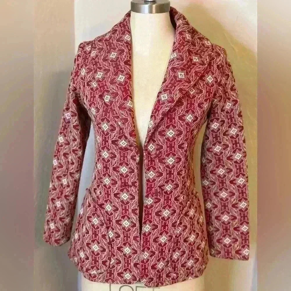 Vintage Handmade Red Patterned Suit Jacket Fits Like‎ a Small